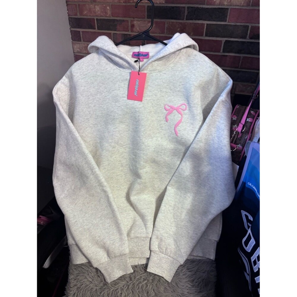 Pink Bow Edikted Light Gray Hoodie NWT